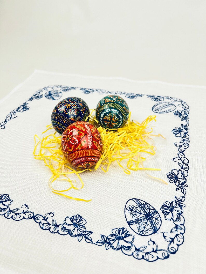 Easter Table Napkin with Blue Embroidery, Decorative Spring Cotton Napkin, Floral Egg Pattern Table Decor, Seasonal Kitchen Textile