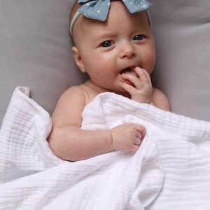 Soft Muslin Baby Blanket for Crib, Bassinet or Stroller, Breathable Lightweight Cotton Swaddle Throw, Neutral White Newborn Shower Gift