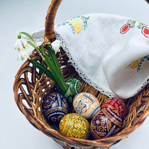 Set of 6 Easter wood eggs, Hand painted wooden eggs, Easter basket eggs, Decorative Easter eggs, Ukrainian traditional Pysanka, Easter gift immagine 8