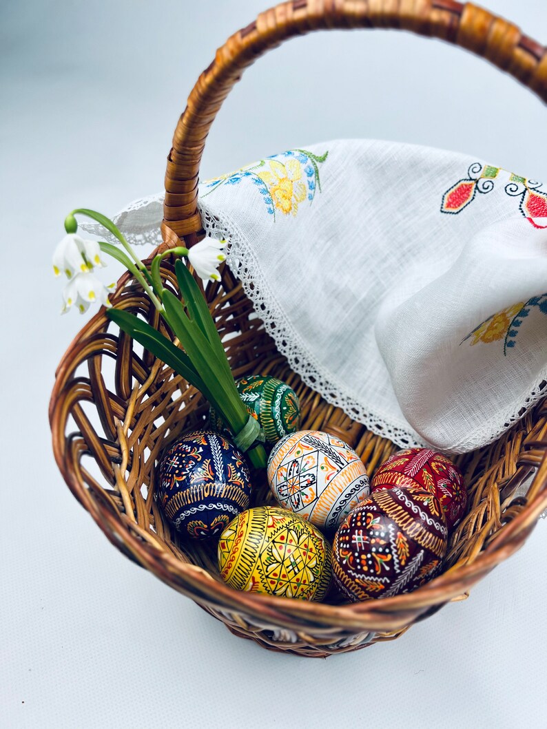 Set of 6 Easter wood eggs, Hand painted wooden eggs, Easter basket eggs, Decorative Easter eggs, Ukrainian traditional Pysanka, Easter gift immagine 8