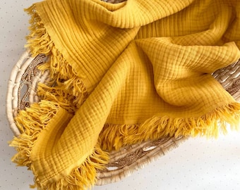 Mustard muslin baby blanket, 4-Layer cotton gauze newborn blanket, Summer throw, Natural Baby shower gift, Soft cotton gauze blanket