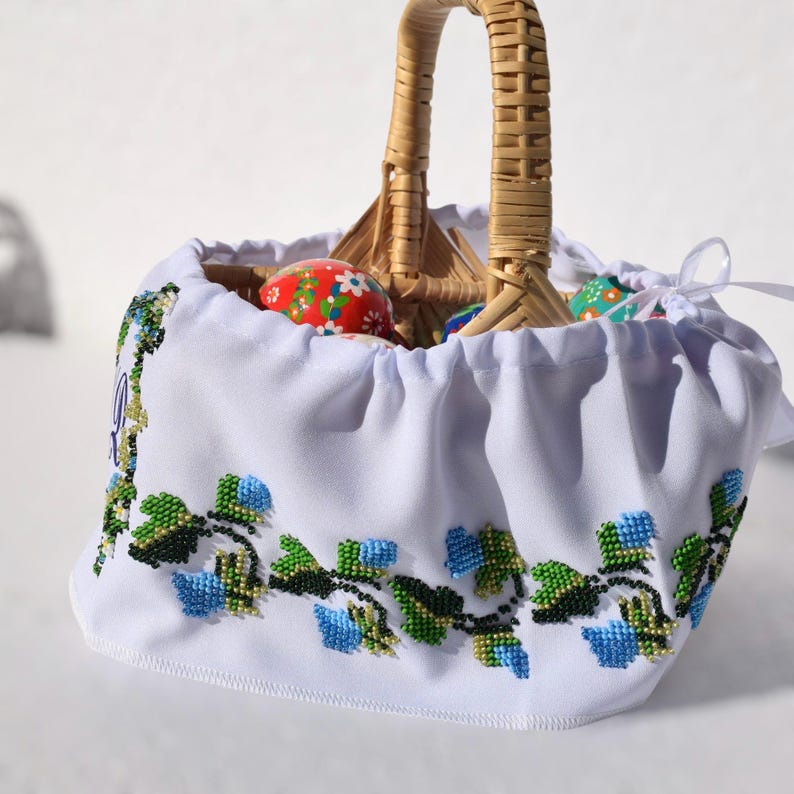 Handmade floral Pascha wrap for holiday food blessing