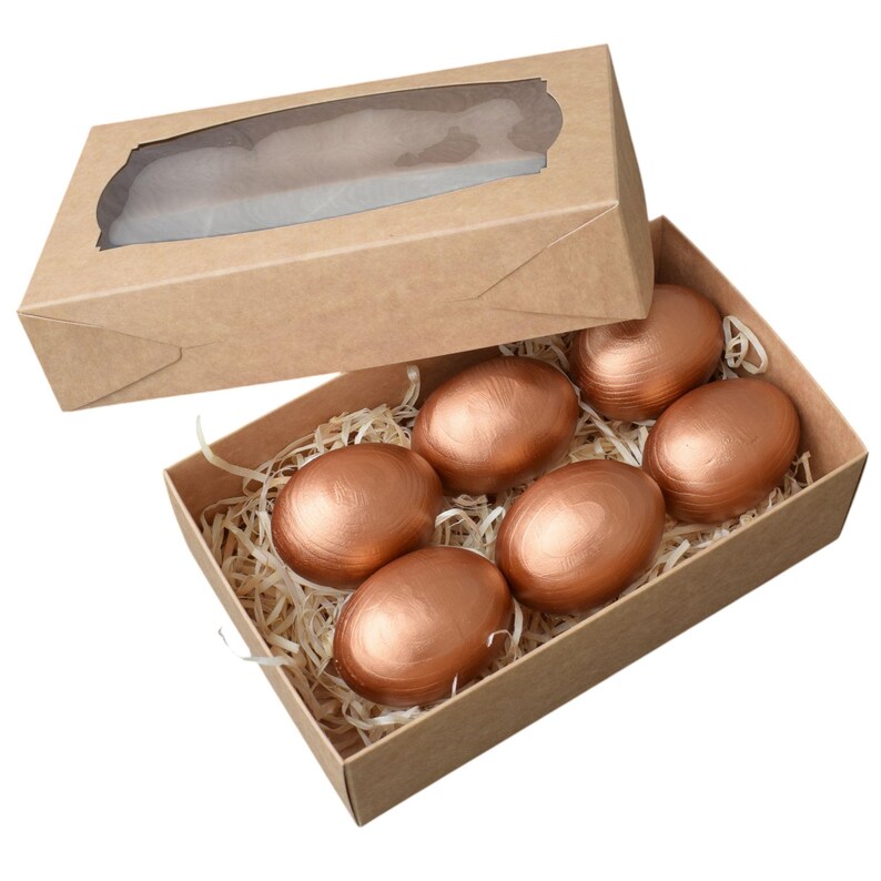 Set of 6 wooden metallic decorative eggs handmade faux Easter eggs, Rustic bowl filler spring home decor, Gift boxed farmhouse centerpiece