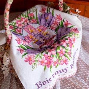 Handmade embroidered basket cover