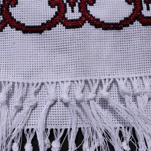Ukrainian embroidered ritual towel with red black geometric cross stitch, Handmade rushnyk for wedding or traditional home decor