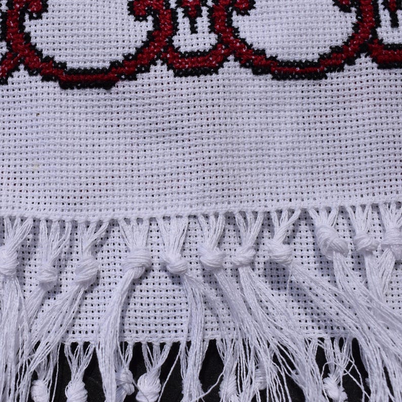 Ukrainian embroidered ritual towel with red black geometric cross stitch, Handmade rushnyk for wedding or traditional home decor