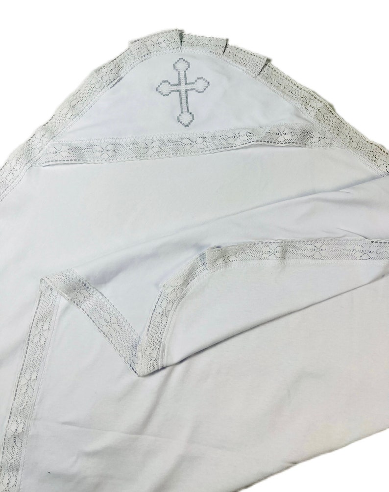 Lace baby baptism blanket, Christening blanket for boy or girl, Baptism gift for baby, Blessing blanket, Cross embroidery baptism blanket Bild 4