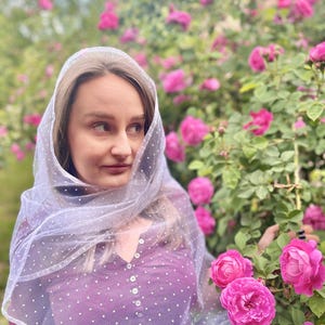 Elegant white polka dot tulle head scarf for women