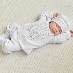 Baby boy baptism outfit, Christening outfit boy, Blessing outfit boy long sleeve, White baby boy baptism romper, Boys outfit catholic