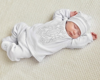 Baby boy baptism outfit, Christening outfit boy, Blessing outfit boy long sleeve, White baby boy baptism romper, Boys outfit catholic