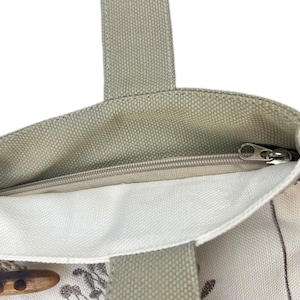 Linen tote bag with dandelion print and wooden button