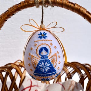Handmade embroidered angel Easter egg ornament