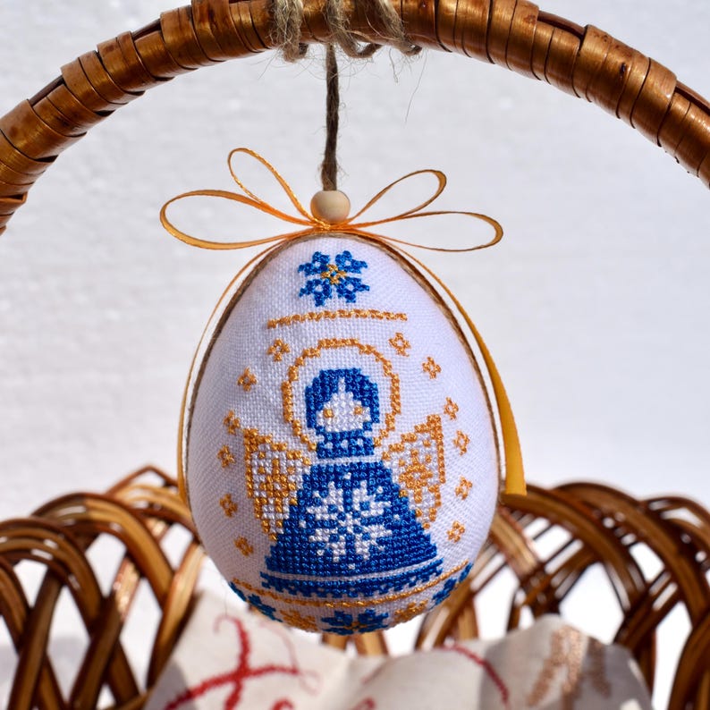 Handmade embroidered angel Easter egg ornament
