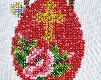 Beaded Easter Basket Bow, Embroidered Egg Willow, Linen Ukrainian Gift