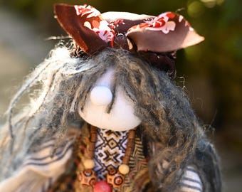 Baba Yaga Motanka doll in traditional Ukrainian outfit with broom, Handmade folk art spirit amulet for protection and slavic decor