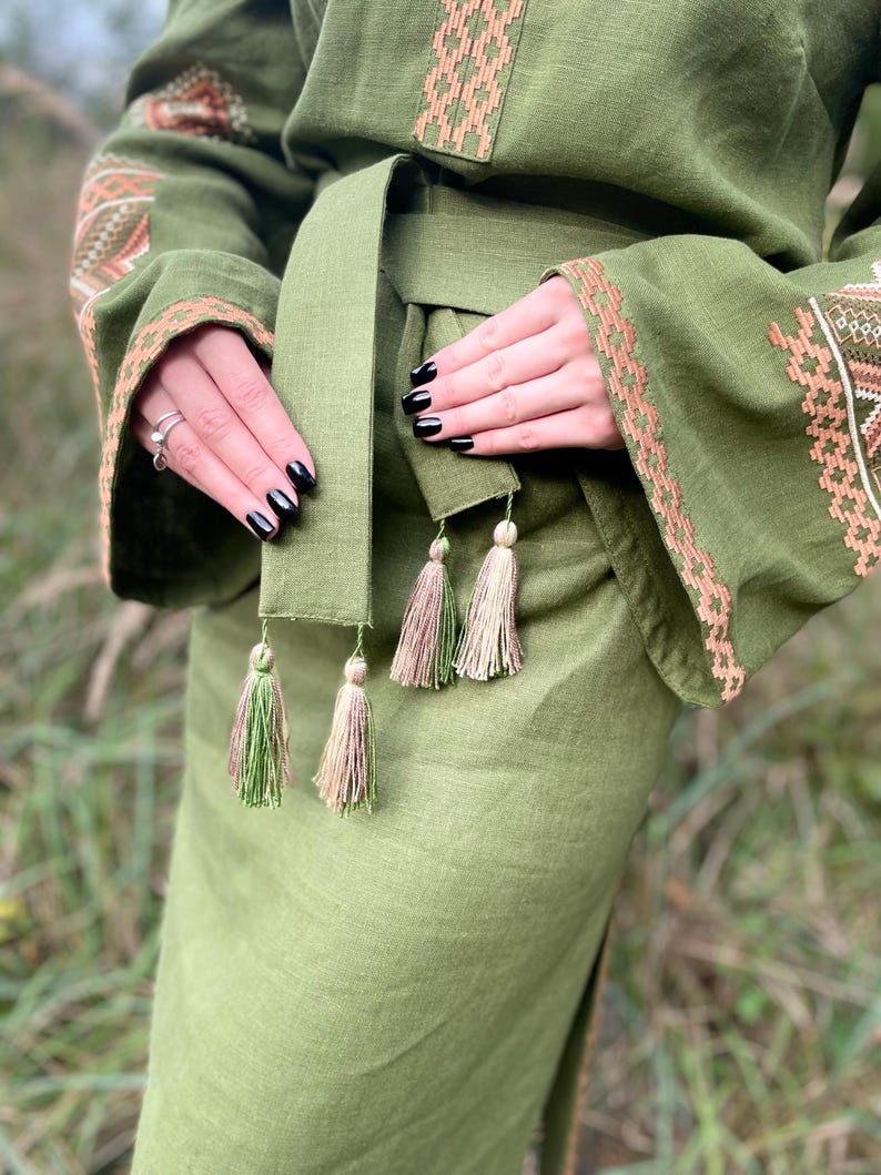 Embroidered green dress