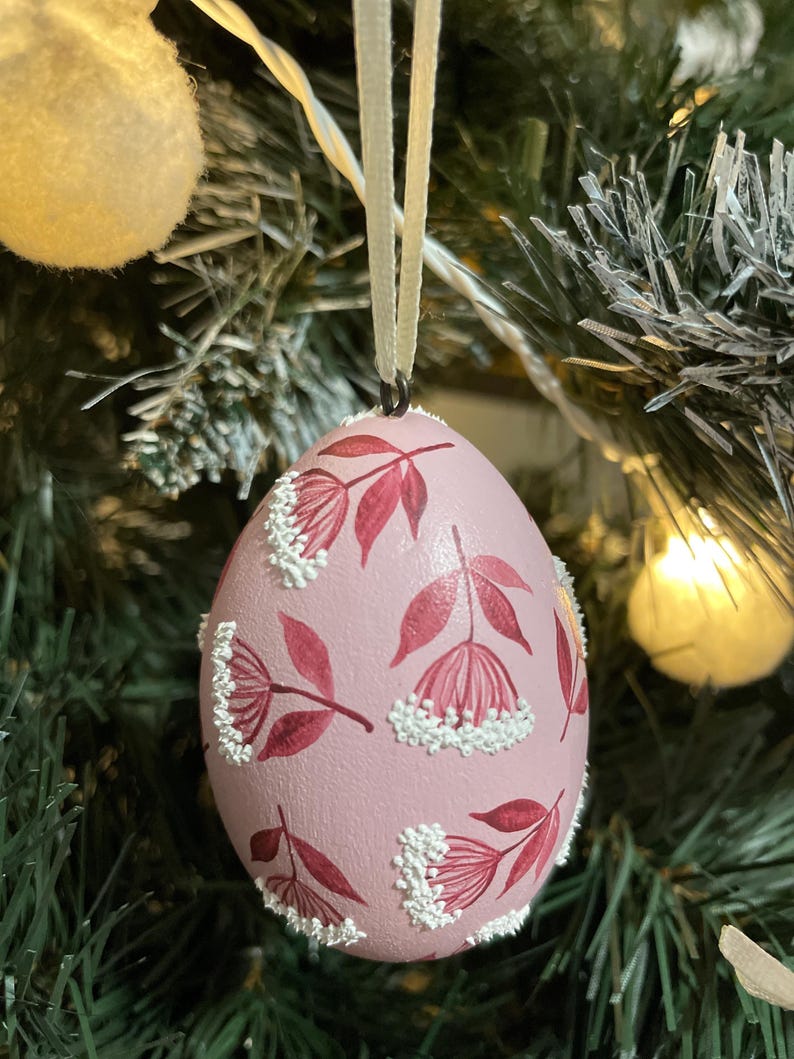 Hand painted decorative egg ornaments, Symbolic hanging decorations, Floral spring ornaments for home decor