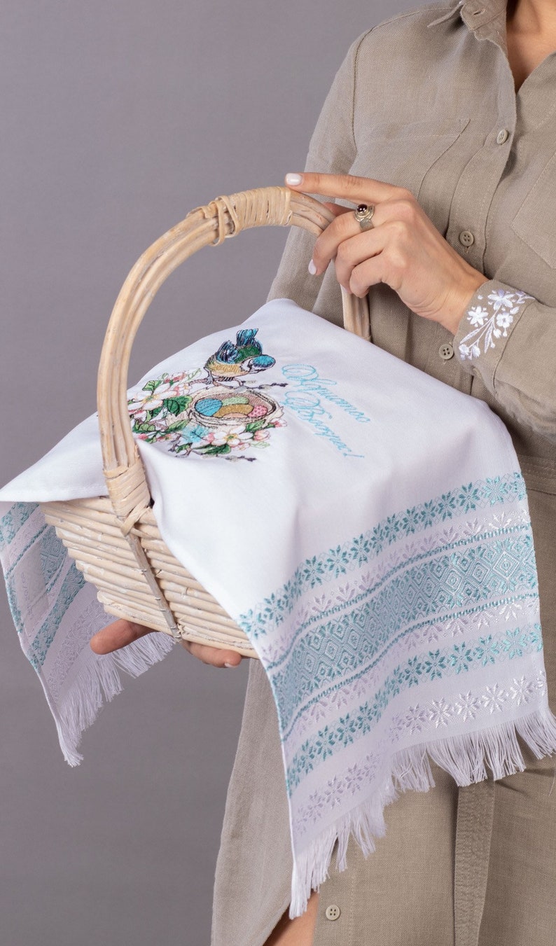 Orthodox Easter Basket Covers, Easter towel with egg embroidery, Easter Embroidered Towel, Embroidered easter table decor, Ukrainian Gift 画像 11