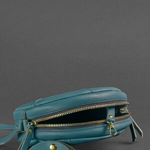 Round Teal Crossbody Bag Genuine Leather Circle Shoulder Bag Minimalist Zipper Purse Small Everyday Bag