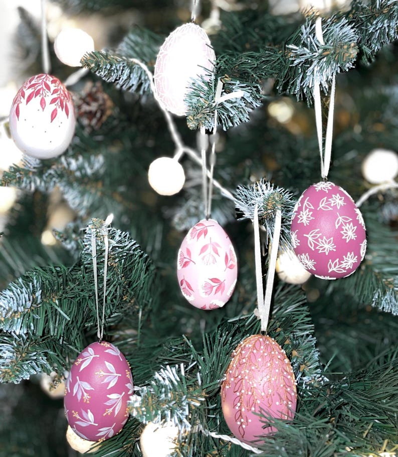 Hand painted decorative egg ornaments, Symbolic hanging decorations, Floral spring ornaments for home decor