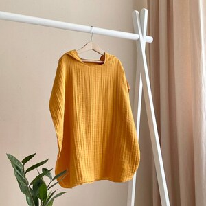 Muslin hooded baby poncho, Breathable soft cotton gauze outfit for your baby, Baby shower gift for boys & girls Mustard