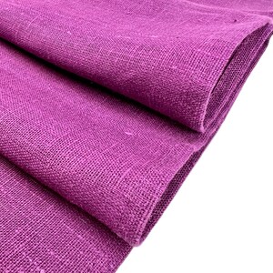 Magenta Linen Table Runner with Winter Cottage Moon Embroidery, Christmas Table Center Topper, Handmade Holiday Dining Decor Gift Accent