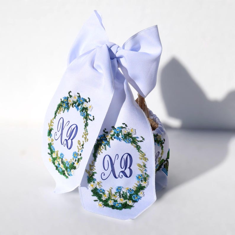 Embroidered Easter basket bow and band set with XB monogram