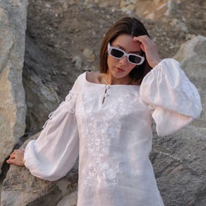 White linen embroidered blouse