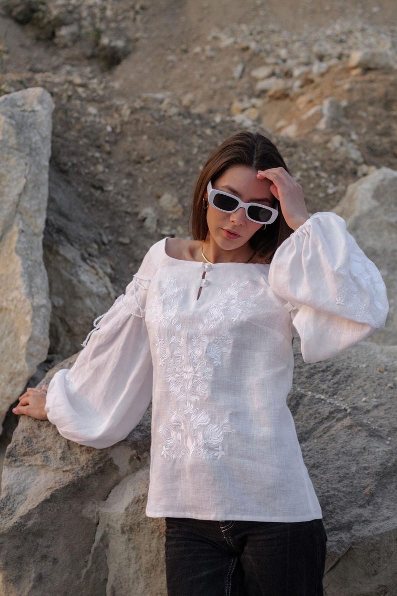 White linen embroidered blouse