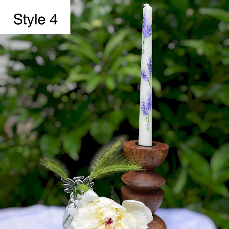 Handmade taper candle, 22cm tall with 2 cm base, White floral spring dinner candle for wedding centerpieces, Easter or gift decor