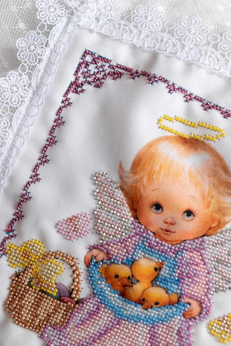 Easter Basket cover with beaded angel design