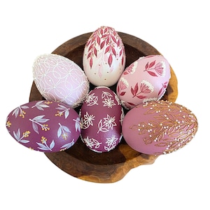 Set of 6 wooden Easter eggs, Ukraine handmade eggs set, Hand painted Easter decor, Easter decoration, Hans made gift, Pysanky Pink