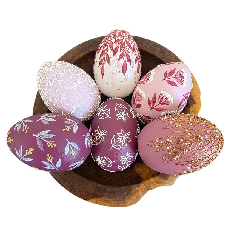 Set of 6 wooden Easter eggs, Ukraine handmade eggs set, Hand painted Easter decor, Easter decoration, Hans made gift, Pysanky Pink