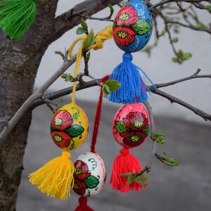 Mini hand painted floral Easter egg ornaments with tassel