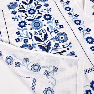 Embroidered blue and white Slavic towel