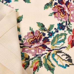 Vintage Style Floral Napkin with Printed Cross Stitch Pattern