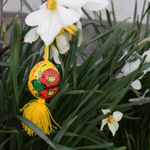 Hand painted wooden Easter egg ornaments with tassels