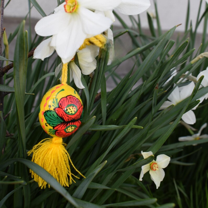 Hand painted wooden Easter egg ornaments with tassels