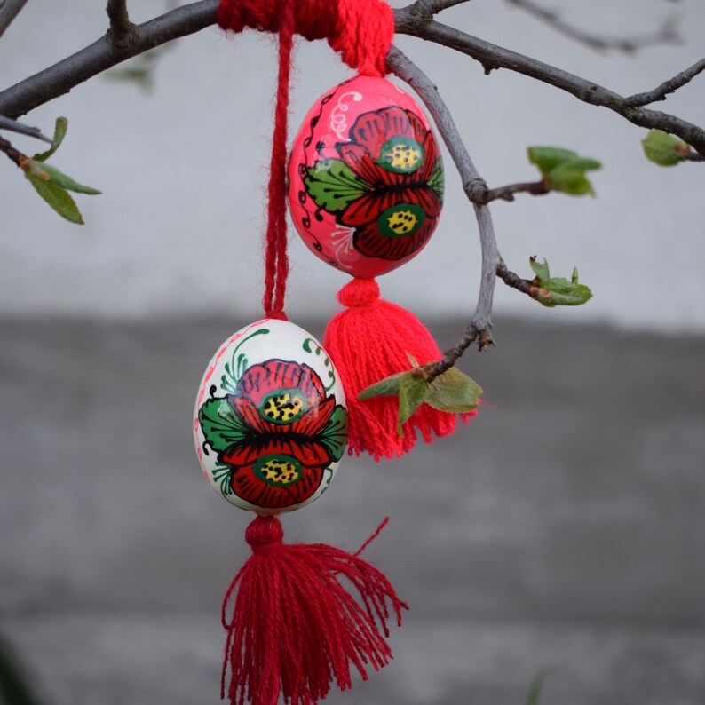 Mini hand painted floral Easter egg ornaments with tassel