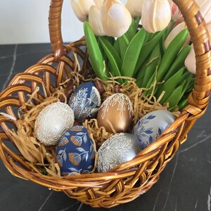 Hand painted decorative eggs set, Blue botanical Easter decor, Handmade spring table accent, Artisan holiday home decoration