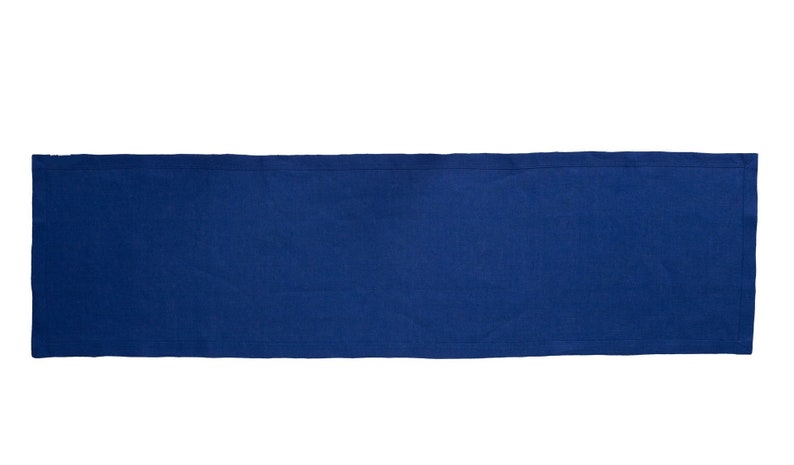 Elegant blue linen table runner for dining table