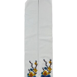 White Easter ribbon with beaded Ukrainian egg and pussy willow embroidery
