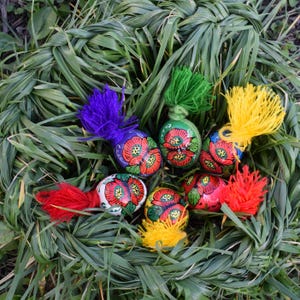 Hand painted wooden Easter egg ornaments with tassels
