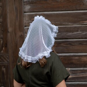 White polka dot mantilla veil with lace trim