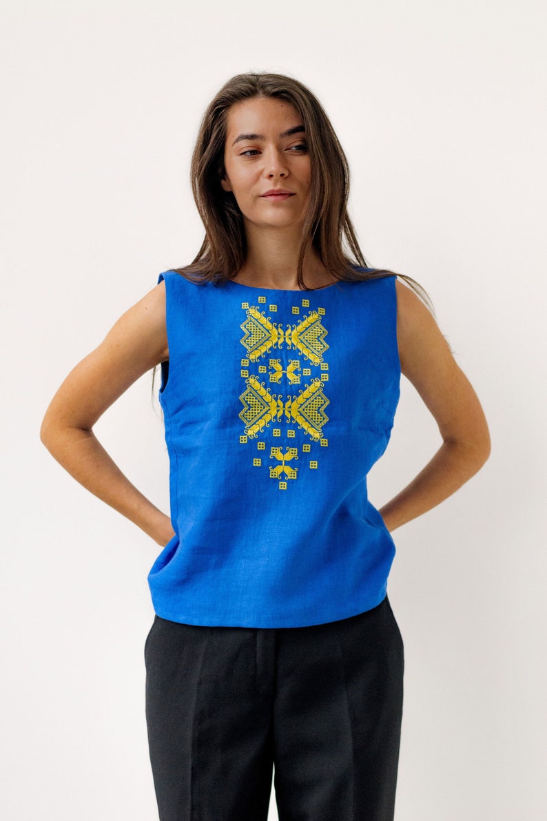 Blue linen top