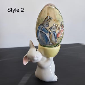 Hand painted easter egg with rabbits, decorative easter egg, bunny easter decor, spring home decoration, easter gift idea