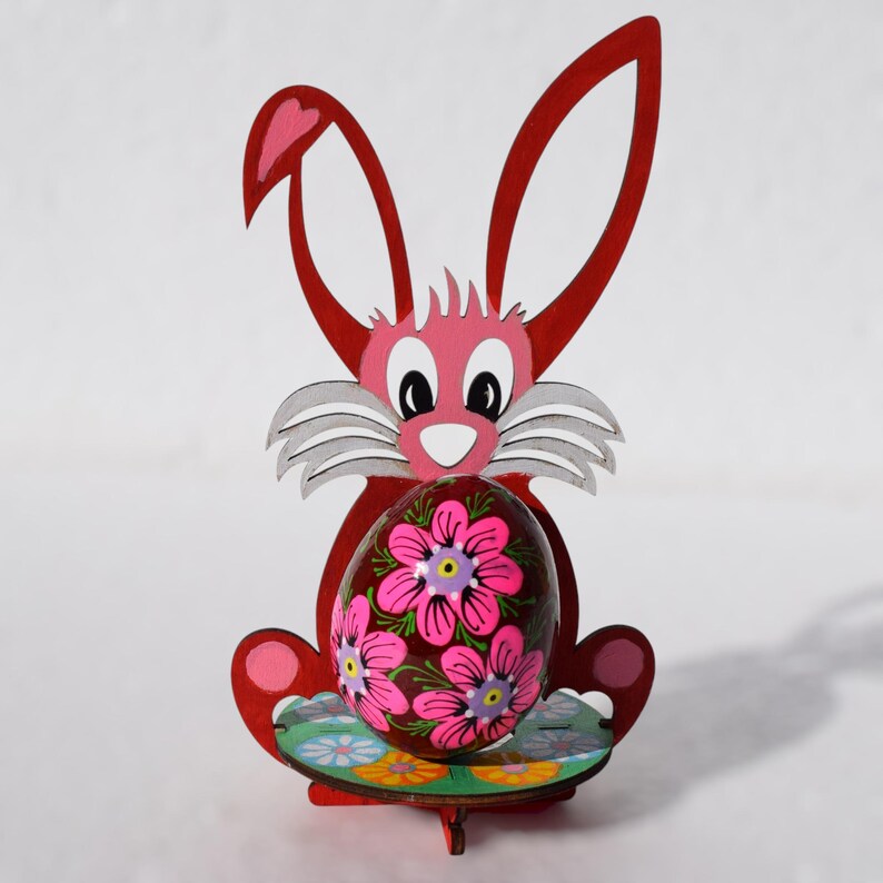 Hand painted wooden Easter egg with bright folk art floral pattern