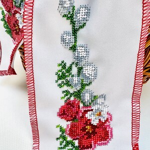 Spring Decorative Bow with Beaded Floral Embroidery, Handmade Seasonal Basket Accent