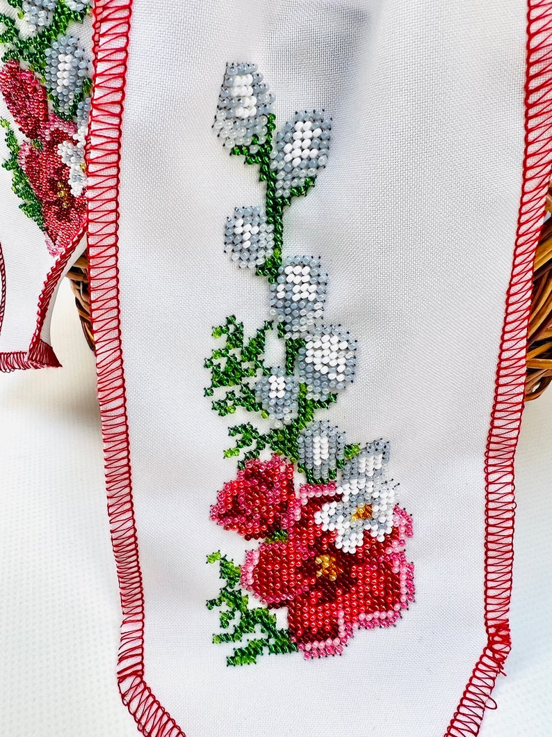 Spring Decorative Bow with Beaded Floral Embroidery, Handmade Seasonal Basket Accent