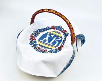 Embroidered Easter Basket Cover, Ukrainian Cross Stitch Pascha Decor, Table Runner (15.7x15.7 inches)
